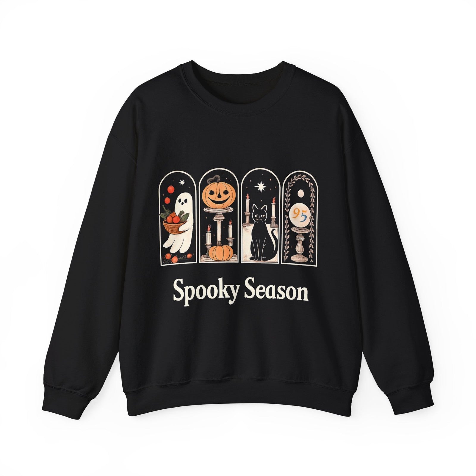 Womans Halloween Sweatshirt Spooky Season Retro Pumpkin Ghosts Spooky Cat Top