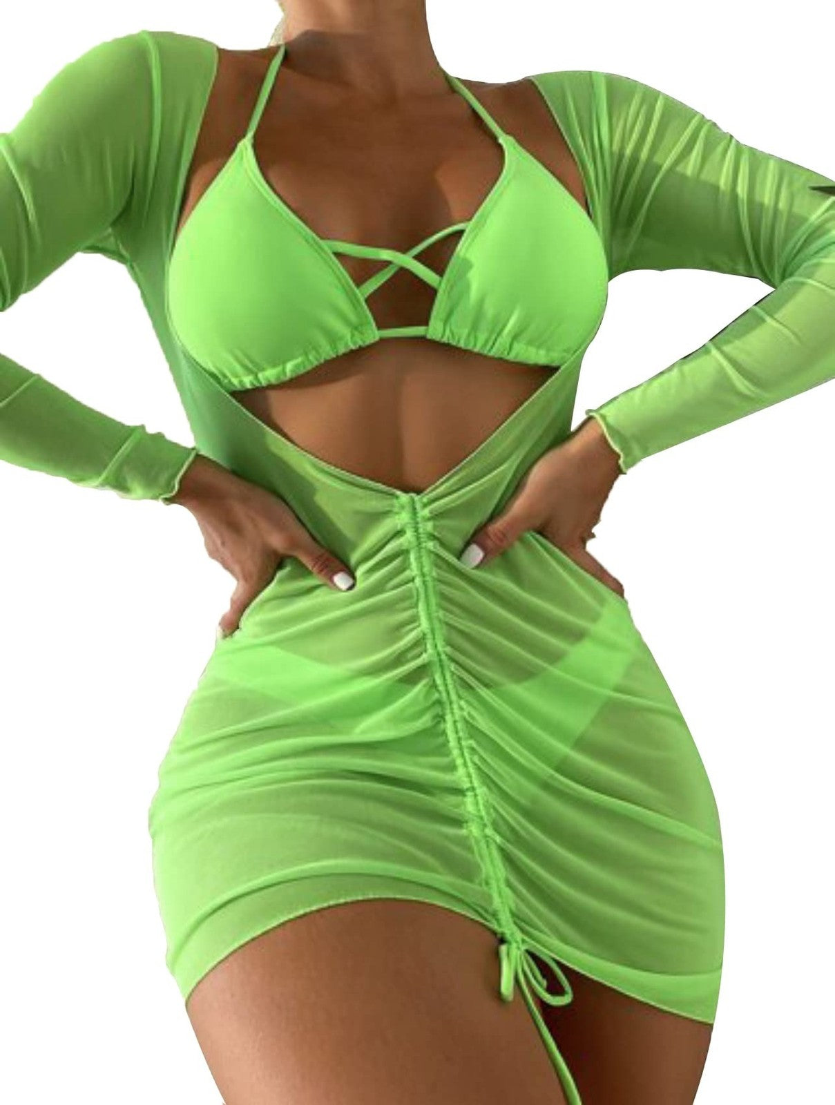Womans Swimwear Mesh Neon Green Bikini Only No Cover M