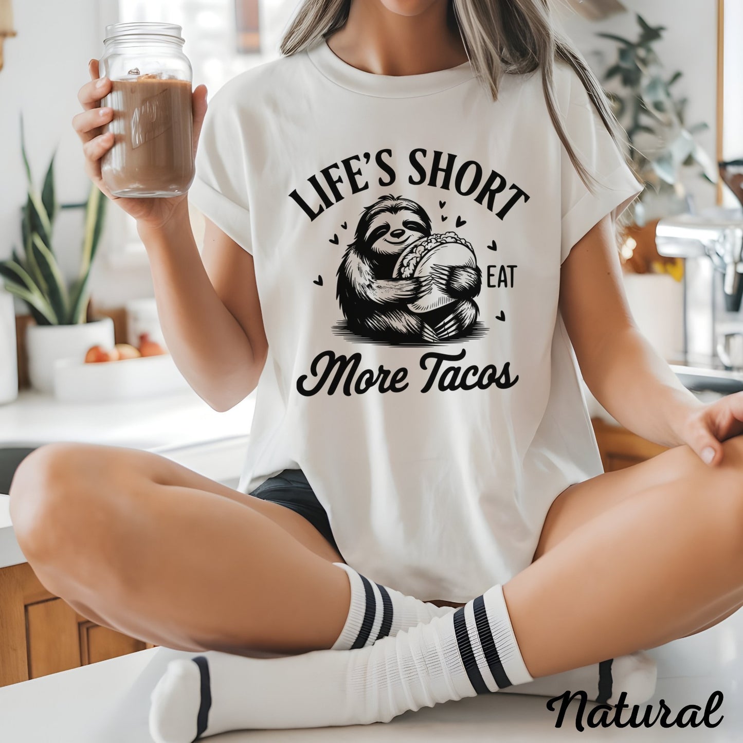 Womans T Shirt  Life Is Short Eat More Tacos Sloth Funny Tee, Taco Lover Gift