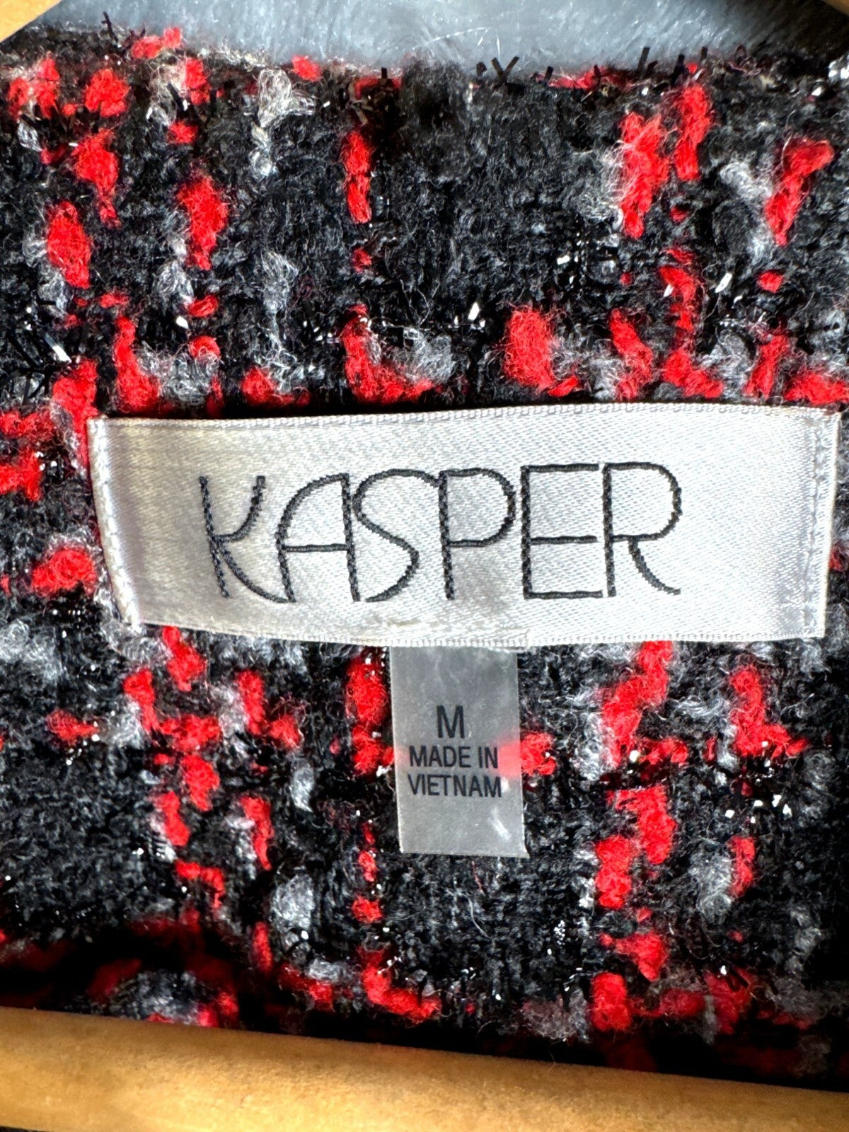 Kasper Womens Medium Tweed Plaid Open Front Blazer Jacket Made In Vietnam
