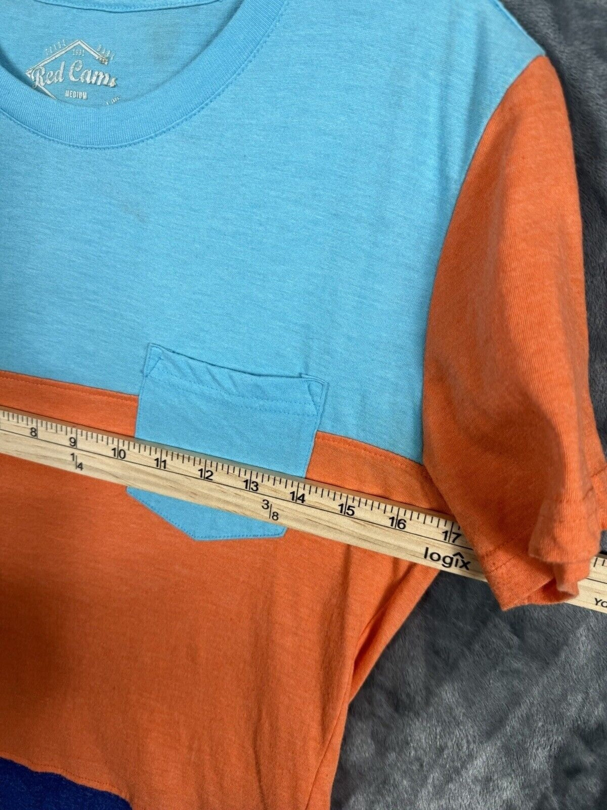 Red Cams Woman's Color Block Shirt Medium By 1931 In Blue Orange & Navy Top