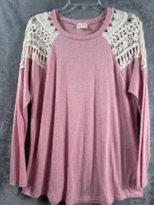 Lovely Melody Womens Long Sleeve Pink Top With Lace Details