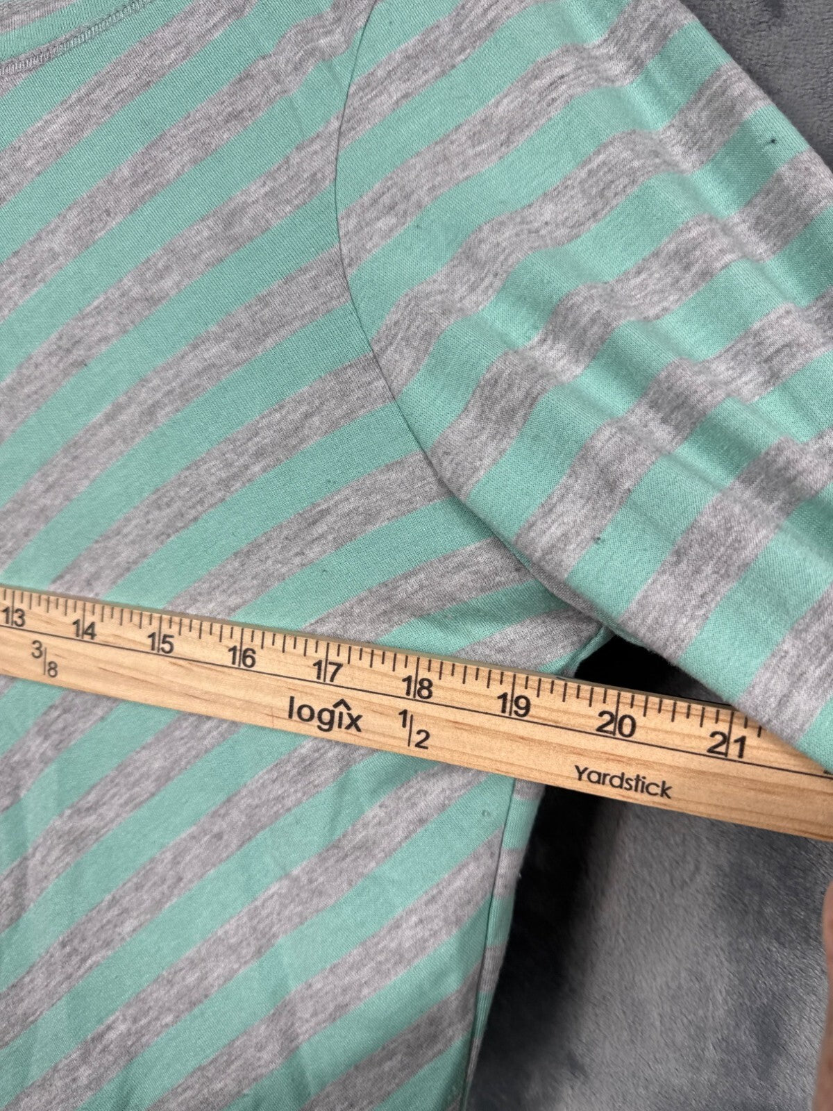 Ruby Rd. Shirt Womens Striped Top With Button Cuffs Mint & Gray Size M Blouse
