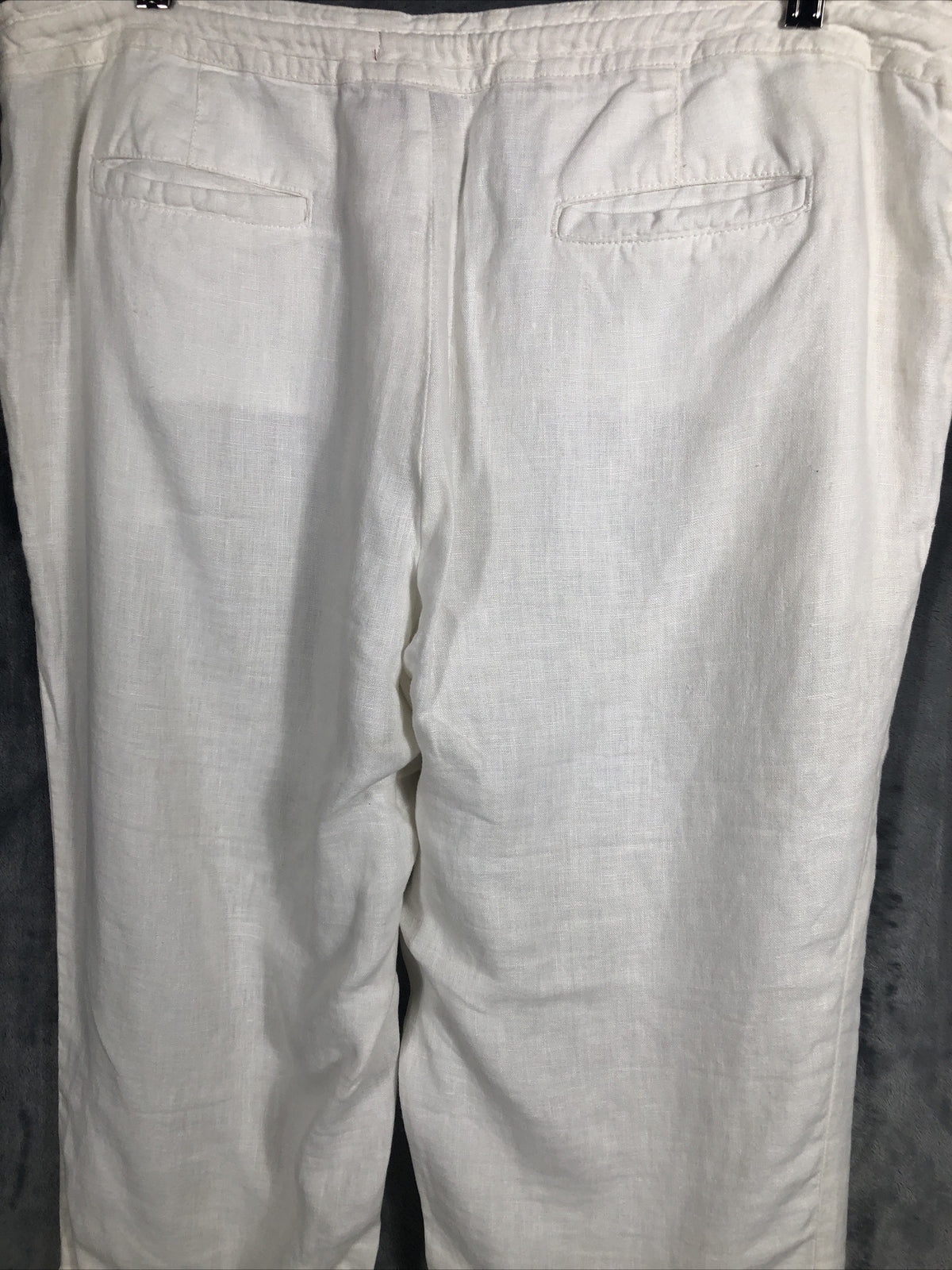 Merona Pants Woman’s Lounge Ivory Linen Pants Pockets Roll Tab Cuff Elastic XL