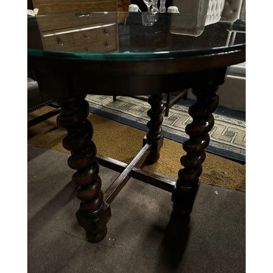 Antique French ROUND Side End Table Barley Twist Carved Renaissance 19th
