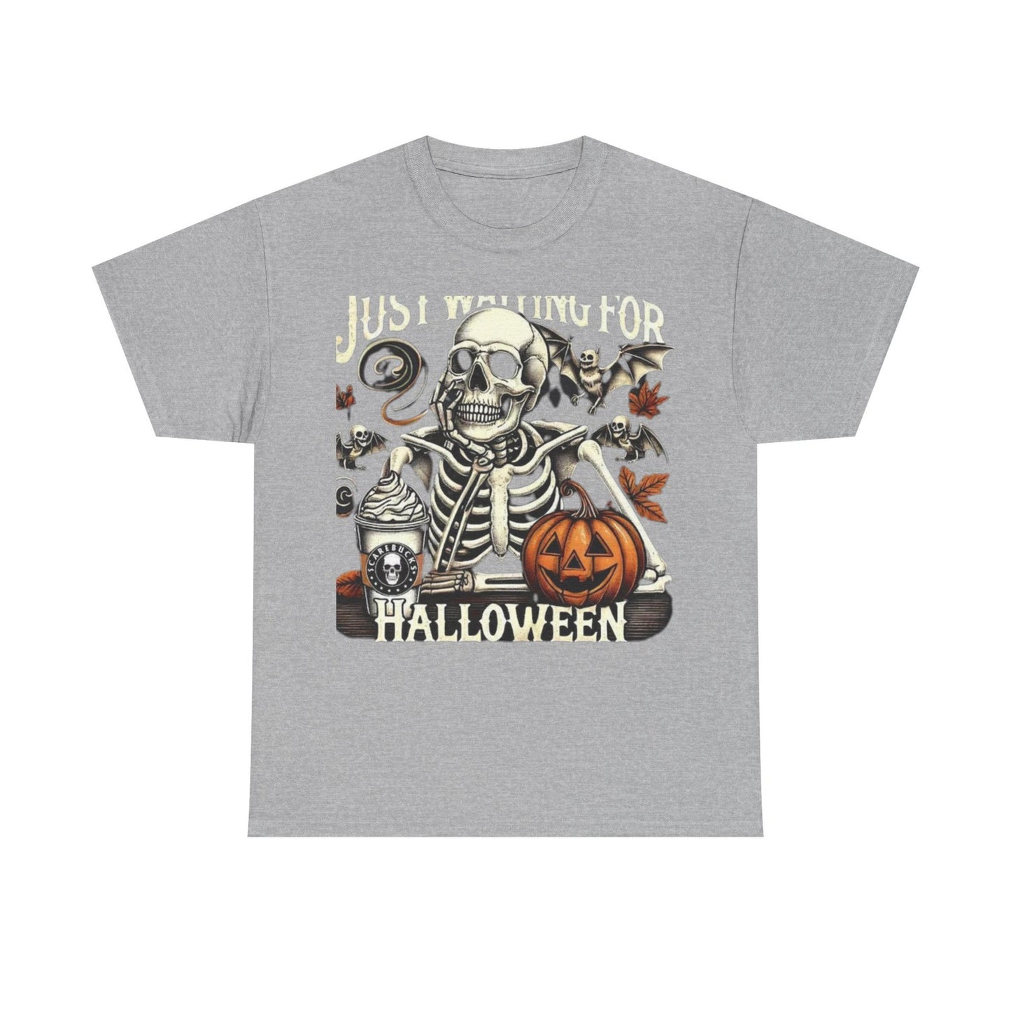 Womans Halloween T Shirt Just Waiting for Halloween Fall Graphic Shirt, Retro