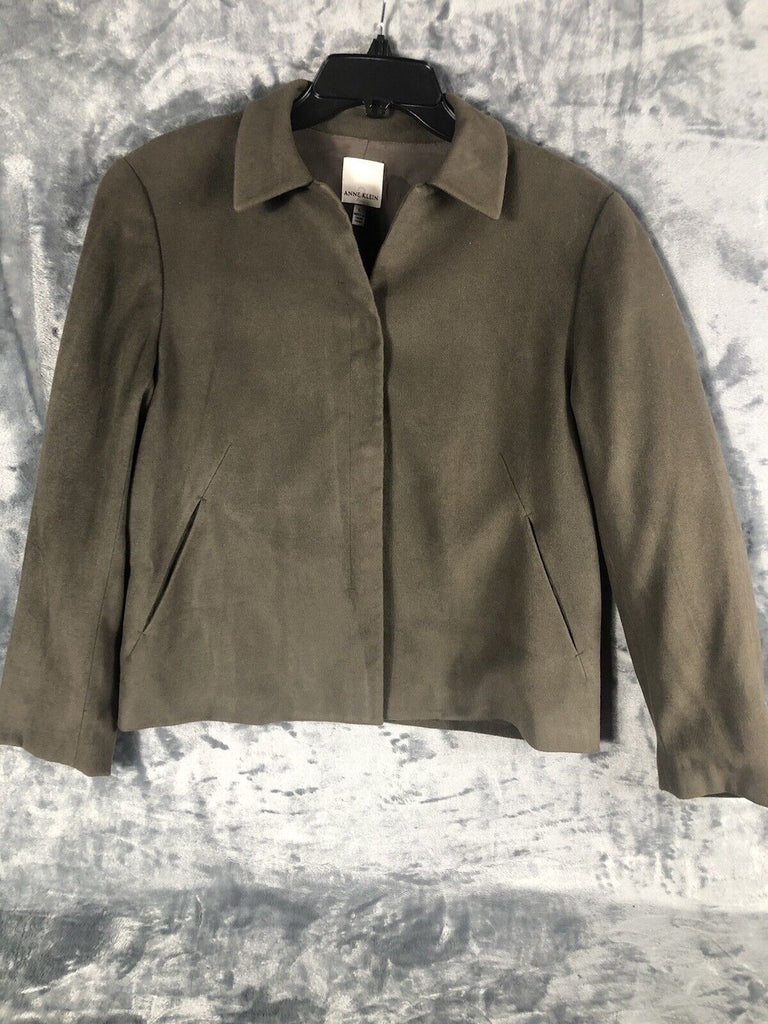 Anne Klein Women’s Jacket Neiman Marcus Suede Olive Green Moto Large Snap Front