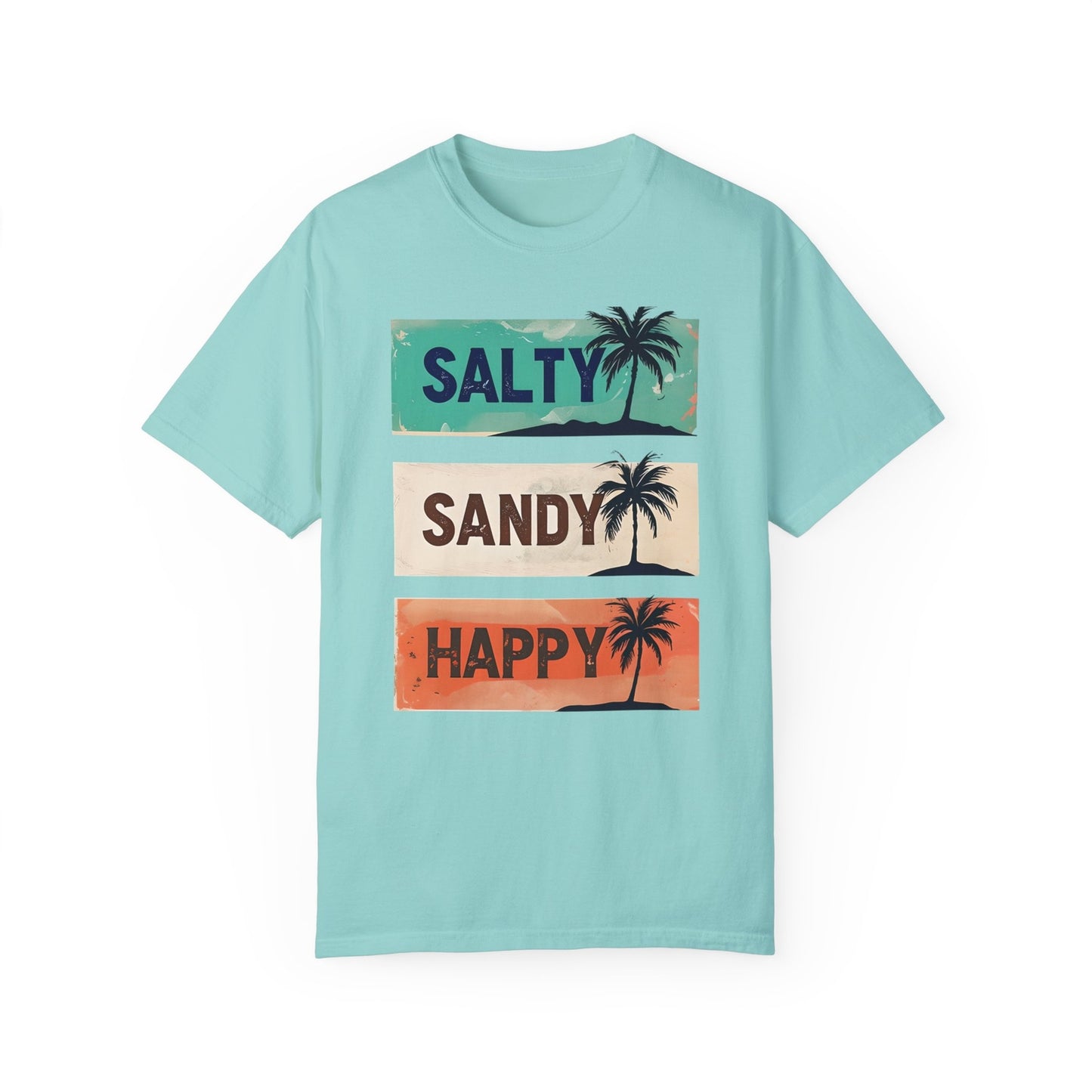 Womans Summer T Shirt Salty Sandy Happy Palm Tree Shirt Beachwear S-2XL