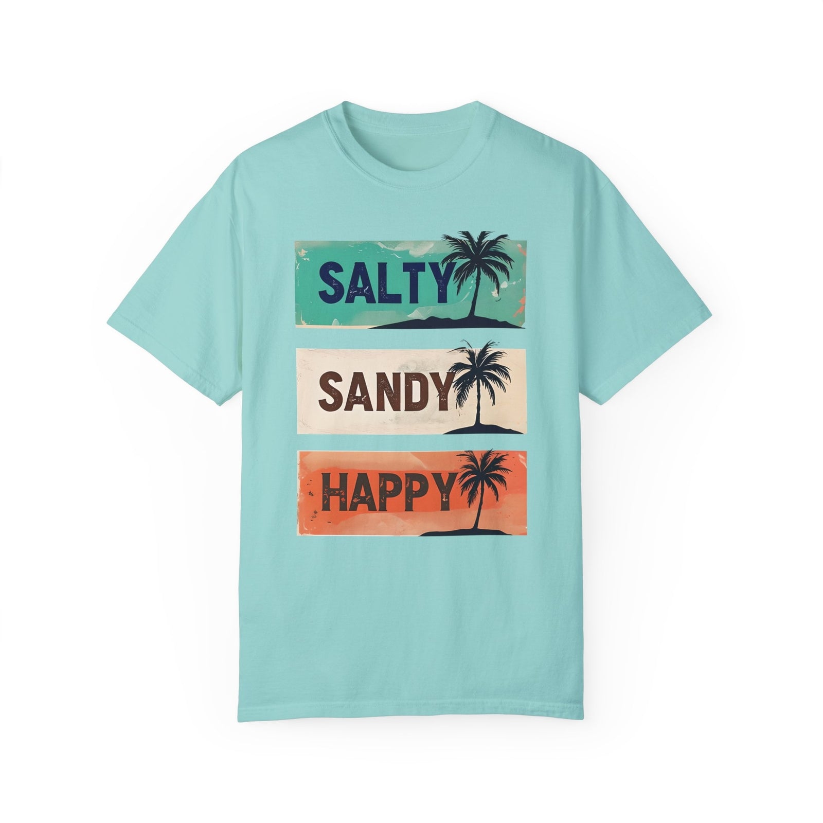 Womans Summer T Shirt Salty Sandy Happy Palm Tree Shirt Beachwear S-2XL
