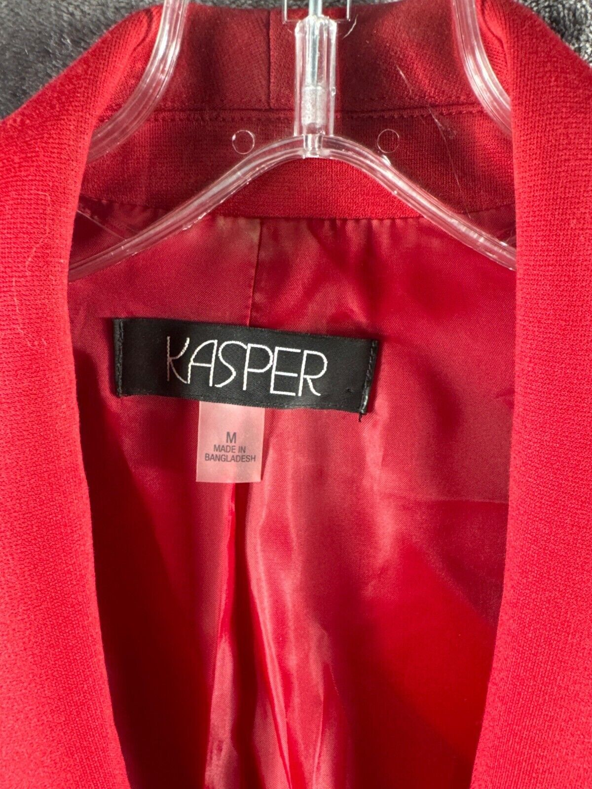 Kasper Womens Red Open-Front Blazer Jacket With Ruched Sleeves & Zipper Pockets