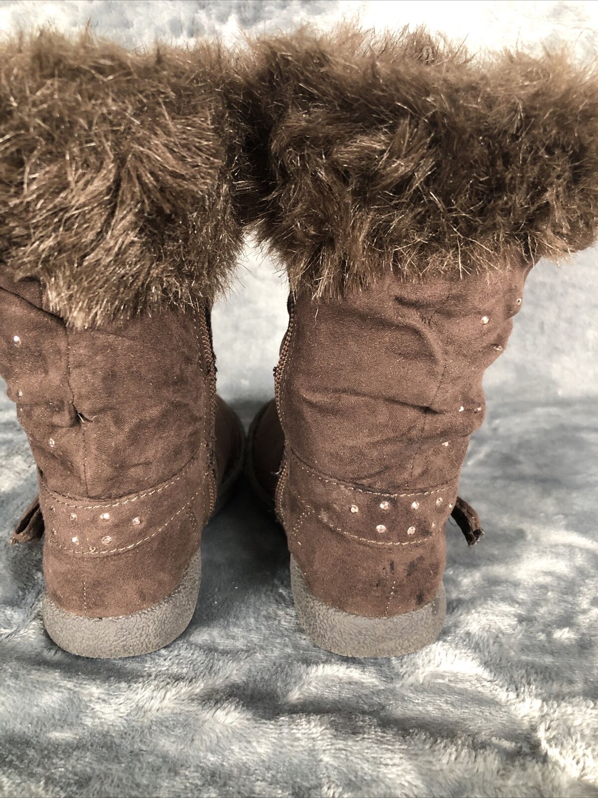 Girls Boots Brown Piper Bling Boots Faux Fur Tops Size 7