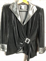 J. R. Nites Woman's Black Velvet Satin Trim Jacket Rhinestone Buckle Size 10
