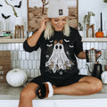 Womens Floral Ghost Sweatshirt Cute Halloween Cottagecore Shirt Retro Gift Fall