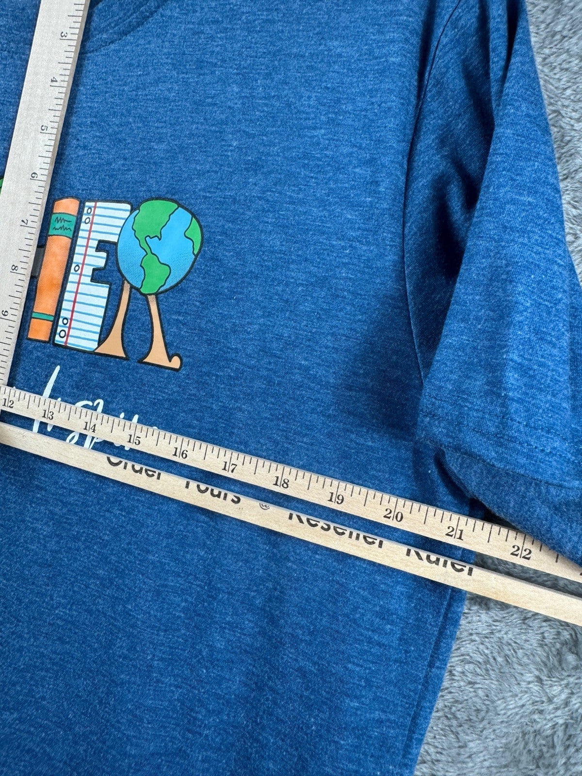 Teach Love Inspire" T-Shirt - Blue Teacher Graphic Tee (Used)