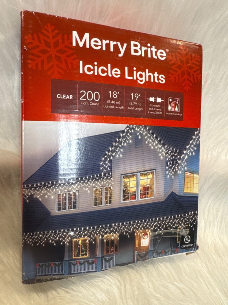 Merry Brite Icicle Lights Clear 200 Count 19 Ft Indoor/Outdoor Holiday Decoratio