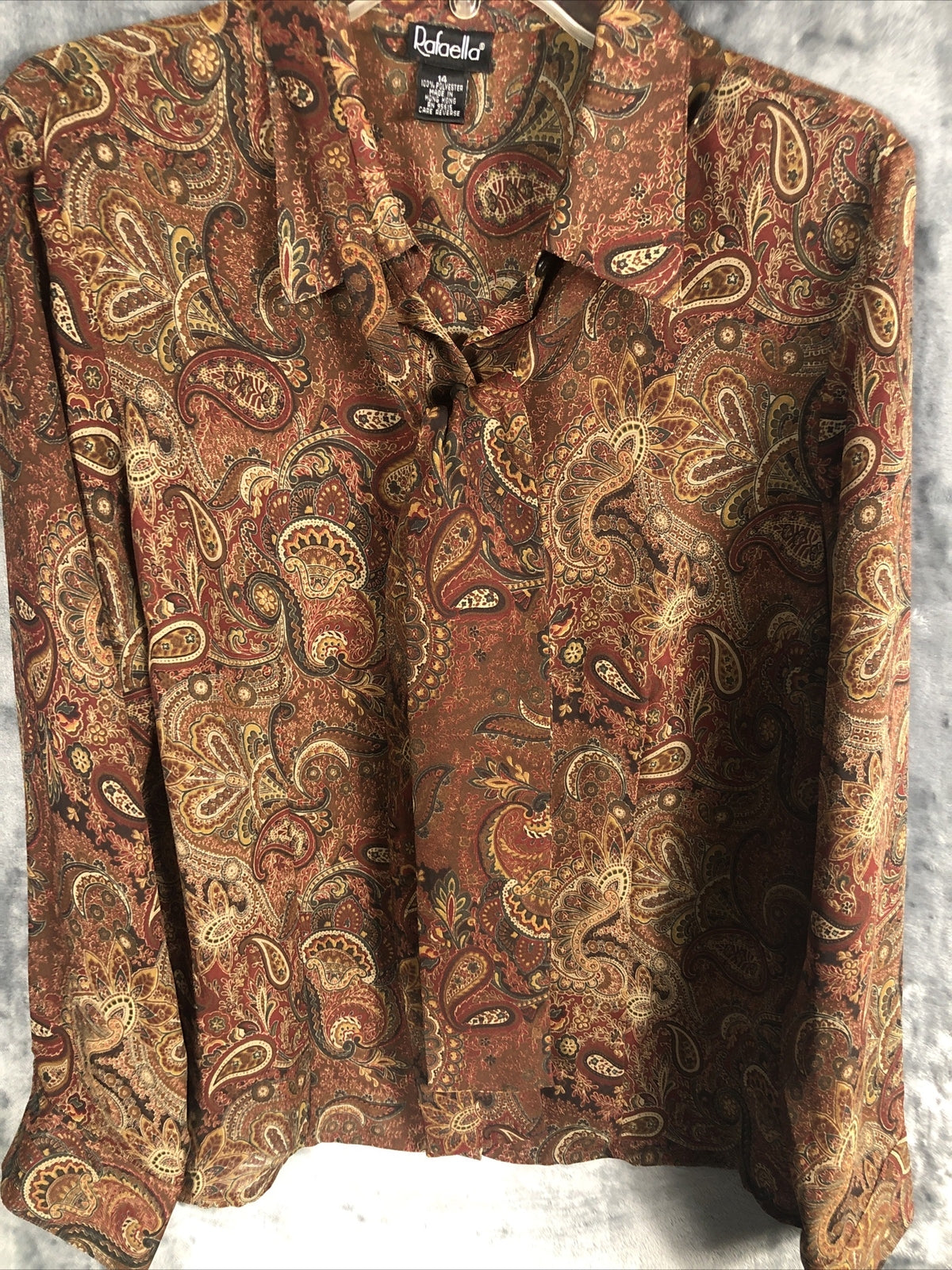 Rafaella Womens Paisley Button-Up Shirt Size 14 Brown & Multicolor