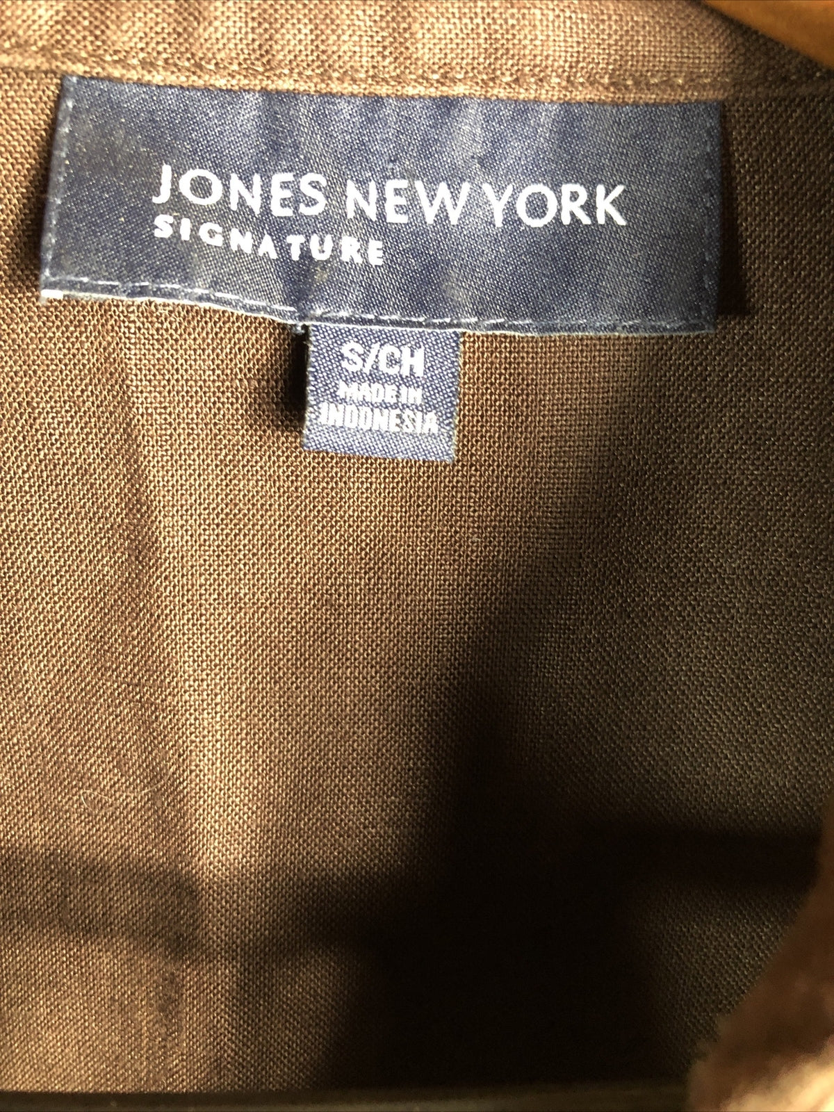 Jones New York Brown Linen Ruffle Button Up Women’s Size S
