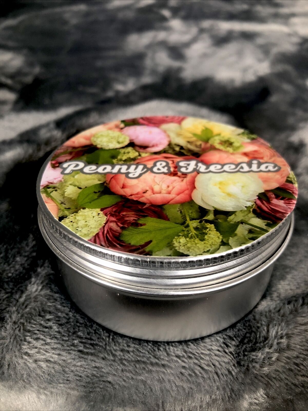Candle Coconut And Soy Blend 4 Ounce Tin Peony In Freesia Hand Poured 