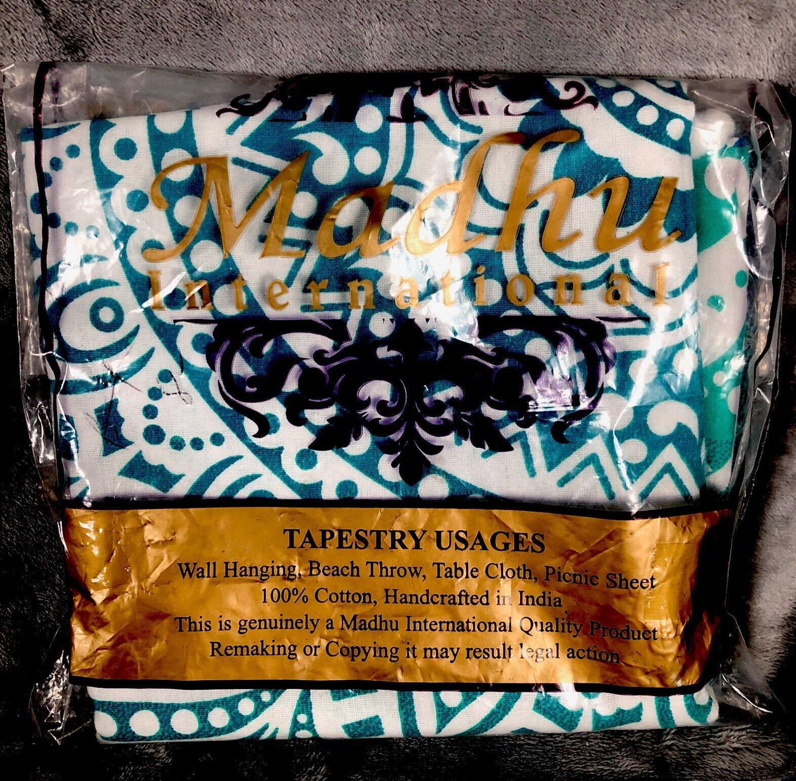 Madhu Tapestry Turquoise Blue/Green Ombre Hippie Mandala 32” Round Cushion Cover
