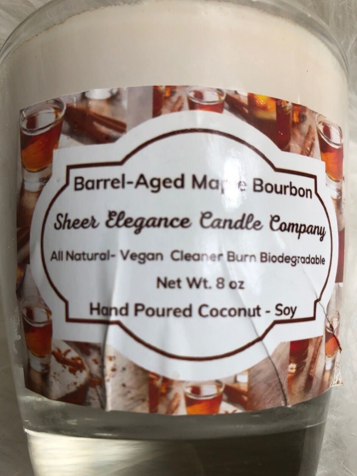Barrel-Aged Maple Bourbon Candle 8 Oz Sheer Elegance Candle Co Vegan Hand Poured