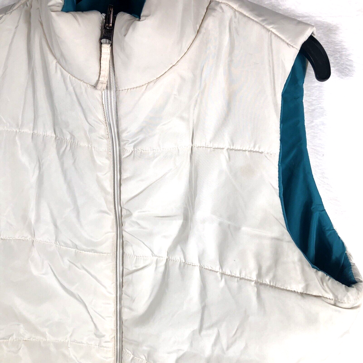 Merona Reversible Puffer Vest Womens Cream Teal Size Large Full Zip Pockets