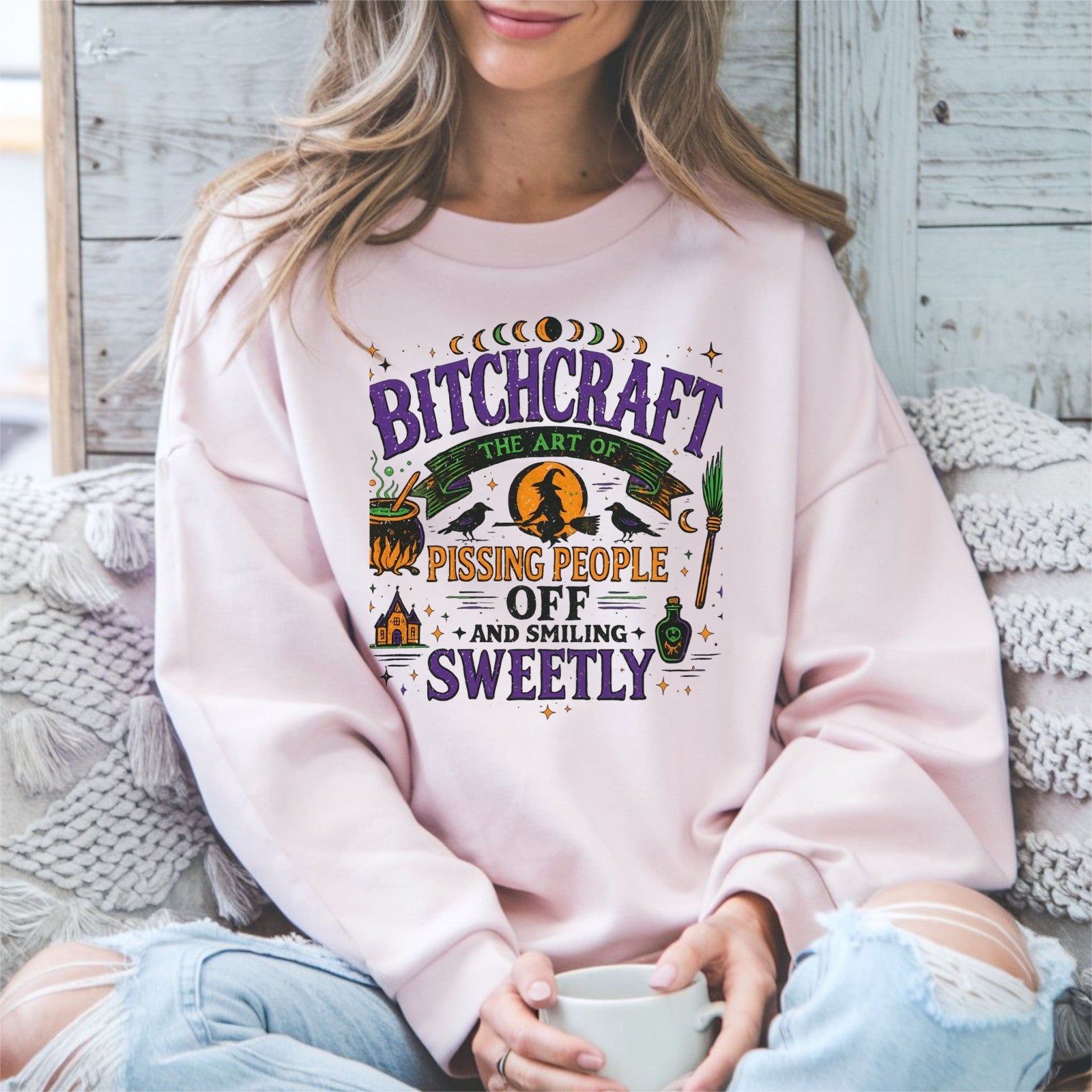 Womans Halloween Sweatshirt Funny Bitchcraft Witchy Sarcastic Fall Spooky Gift