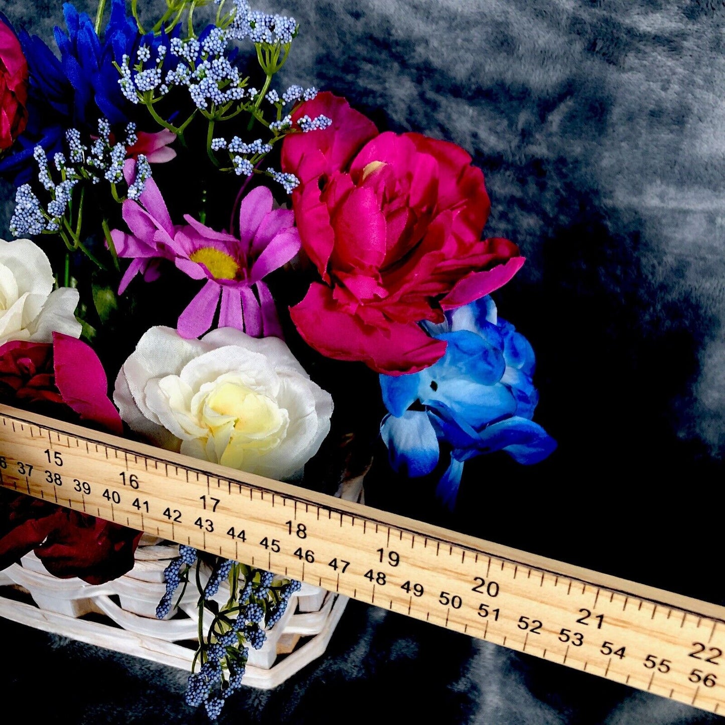 Artificial Floral Arrangement Spring Colors Wood Ledge Flower Basket 19”X 13”