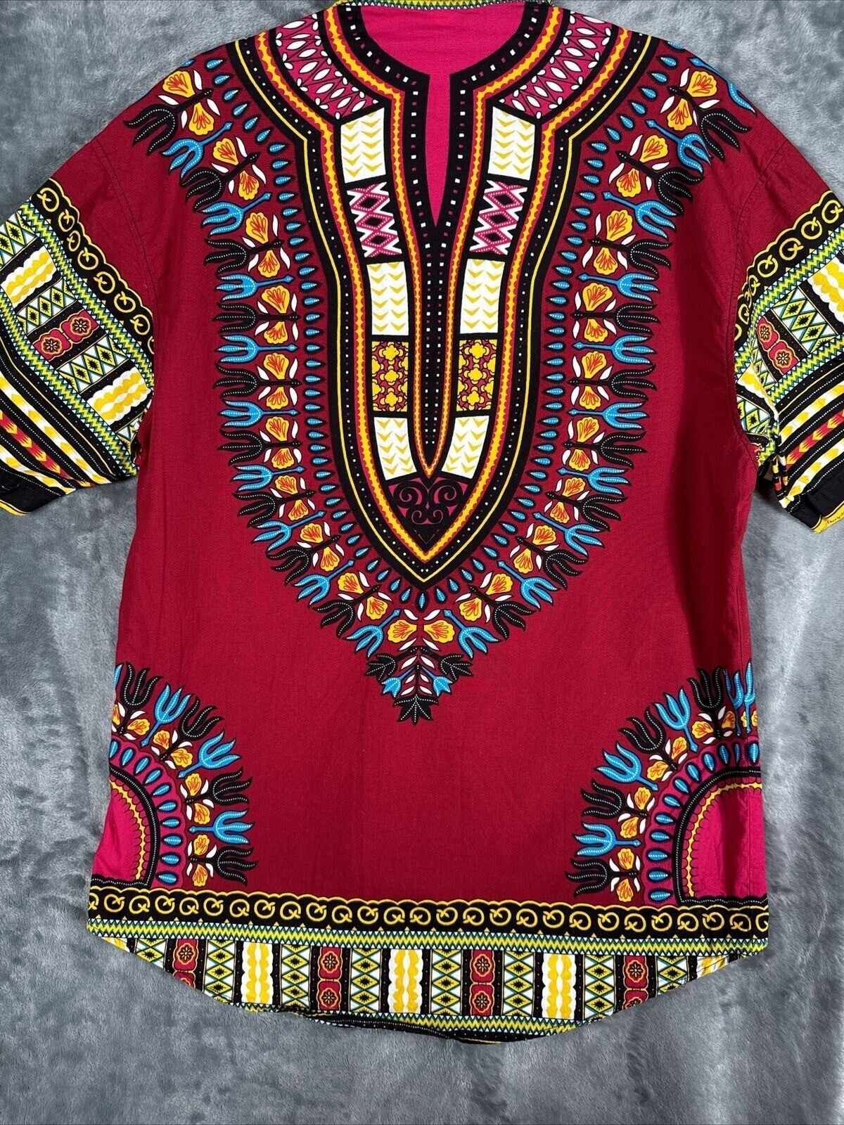 African Fabrics Floral Red Yellow Blue Indigo Stylish Top Blouse Women 2 X-Large