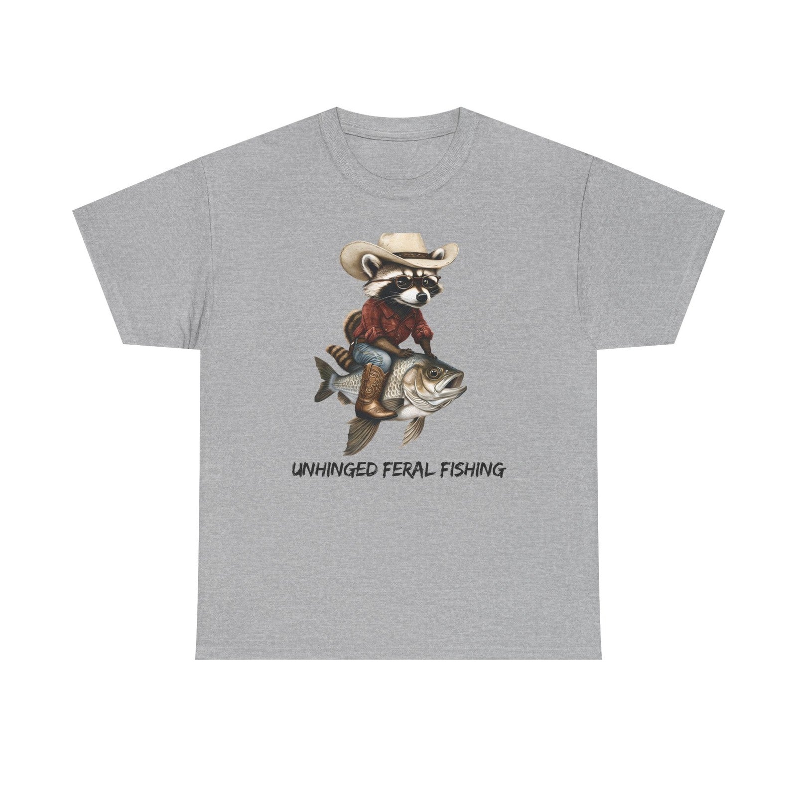 Womans T Shirt Feral Fishing Cowboy Raccoon Riding Tee Funny Western Humor Top