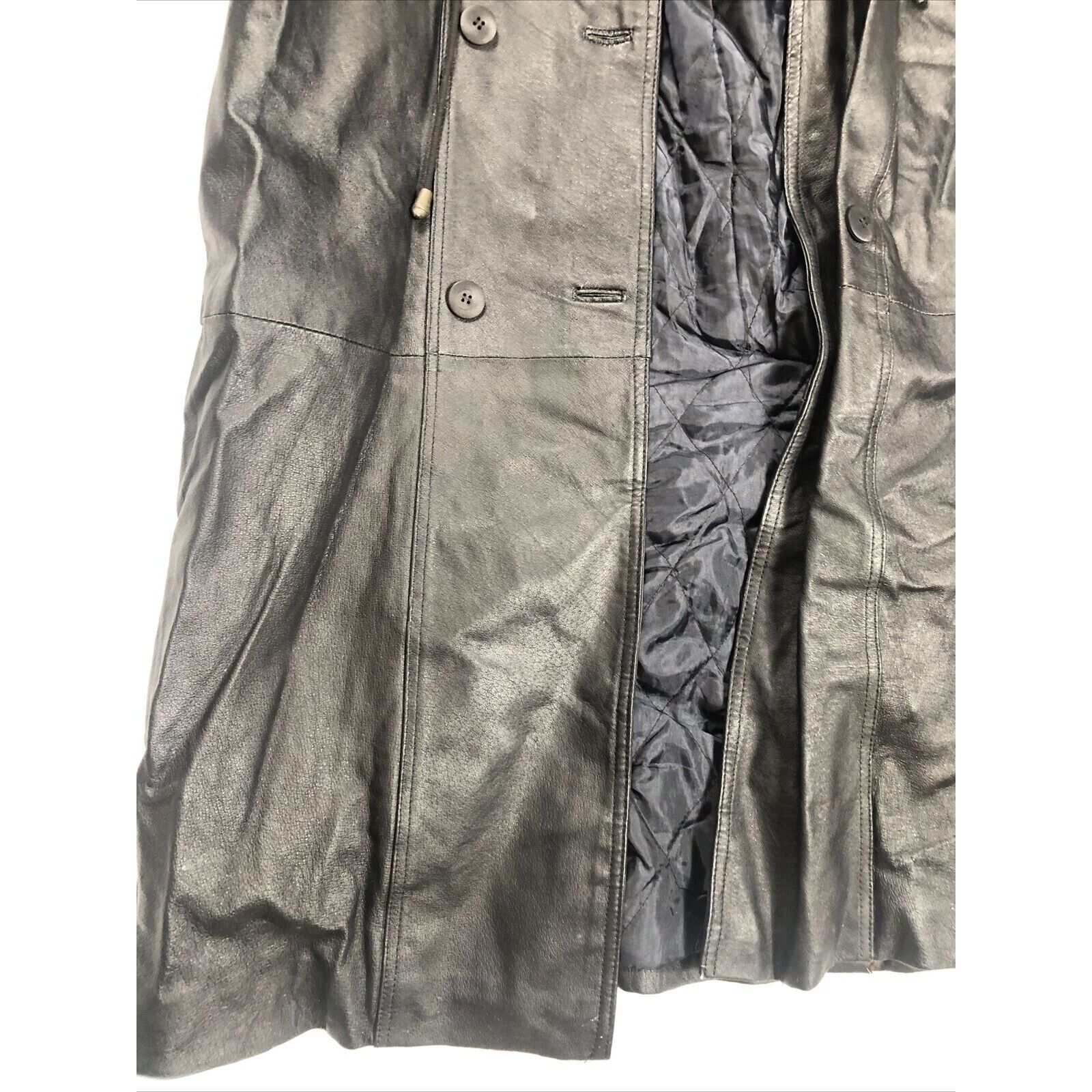 BB Dakota Coat Woman’s Leather Hooded Trench Coat Adult Medium Black