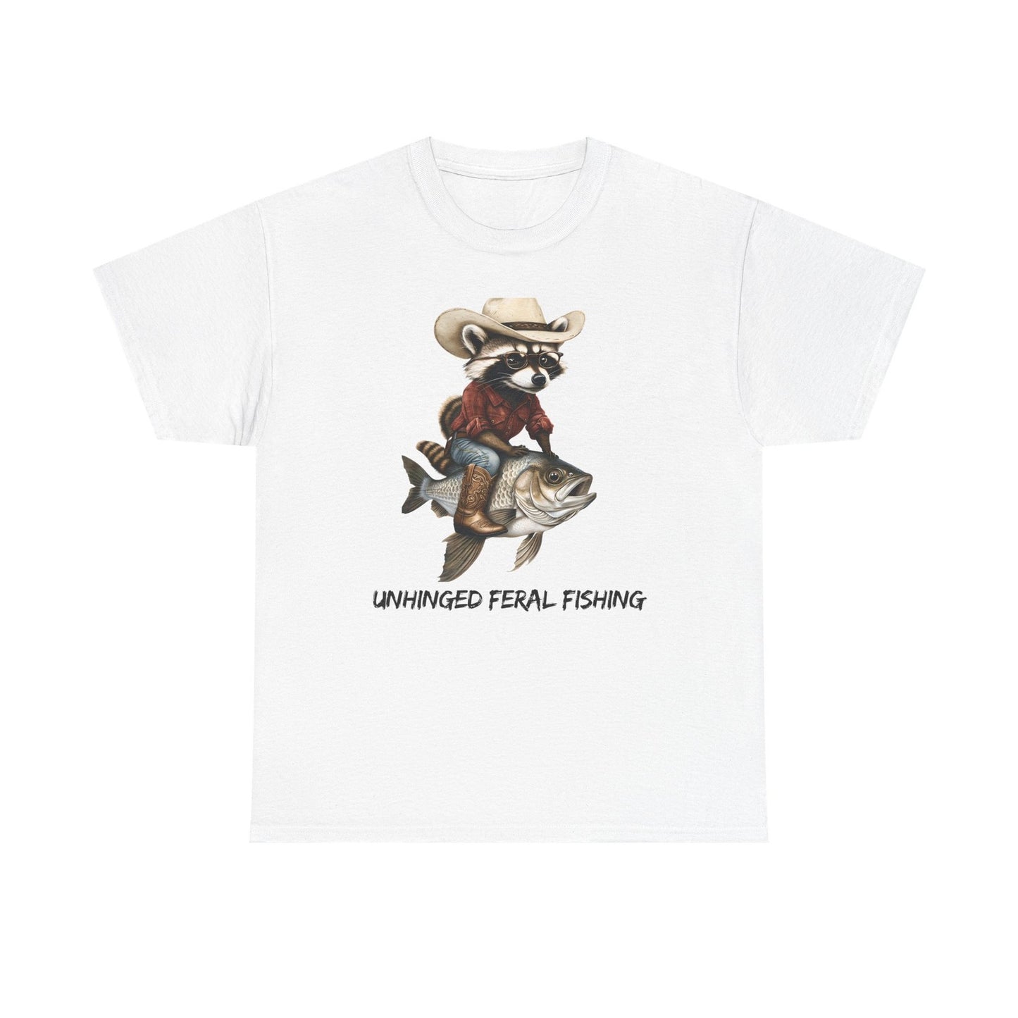 Womans T Shirt Feral Fishing Cowboy Raccoon Riding Tee Funny Western Humor Top