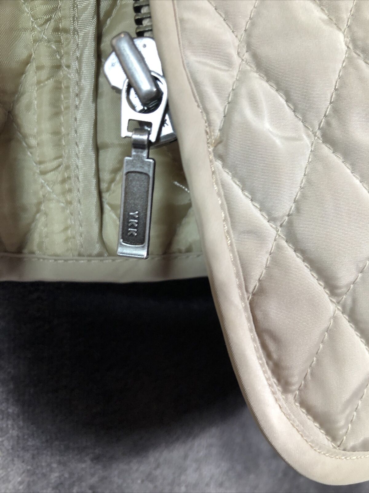 Talbots Vest Quilted Tan Two Pocket Zip Women’s Size Medium