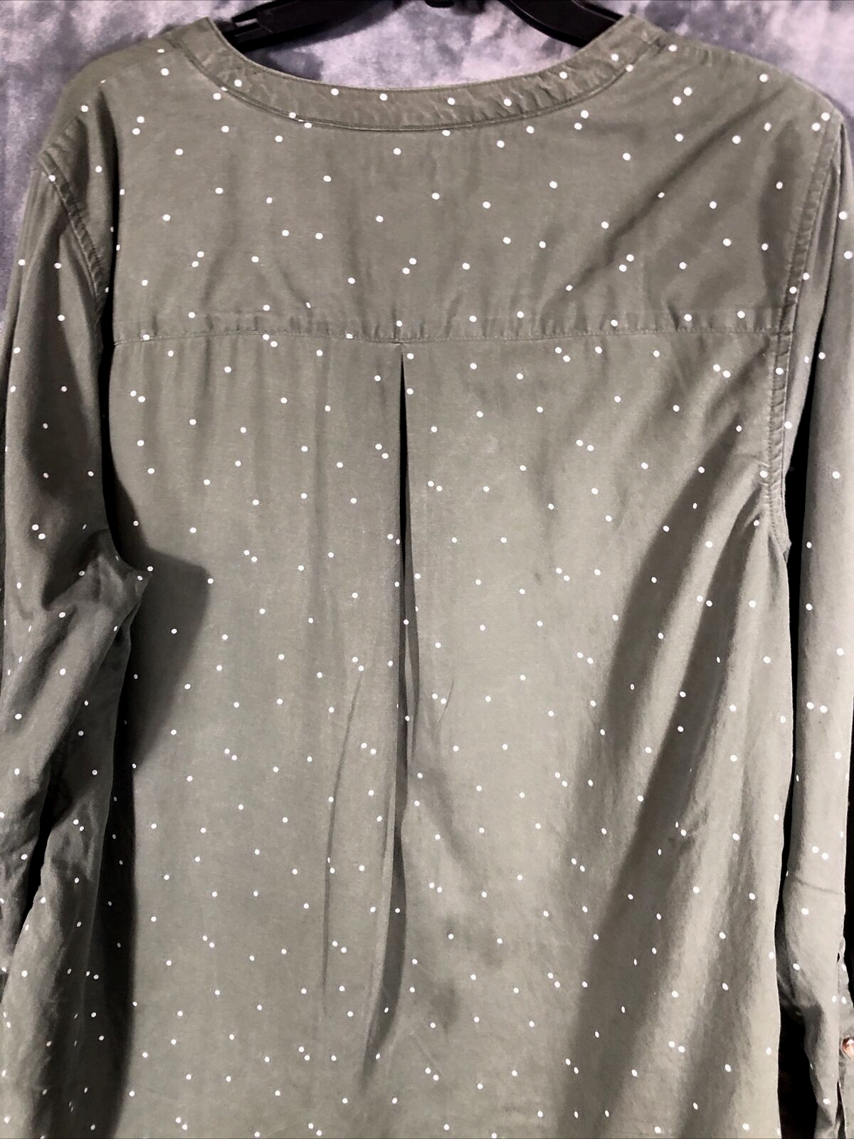 LL Bean V-Neck Womens Green Polka Dot Long Sleeve Shirt Size Adult X Large