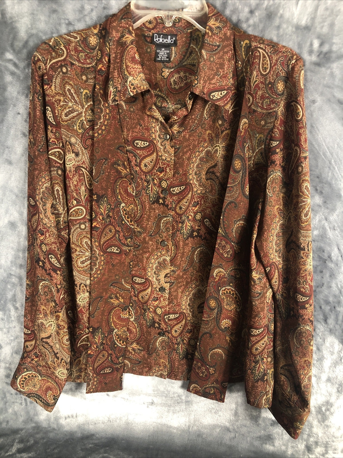 Rafaella Womens Paisley Button-Up Shirt Size 14 Brown & Multicolor