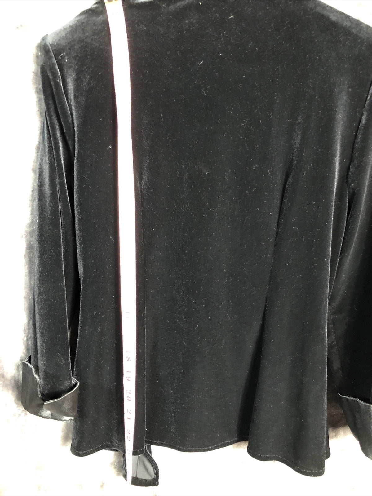J. R. Nites Woman's Black Velvet Satin Trim Jacket Rhinestone Buckle Size 10