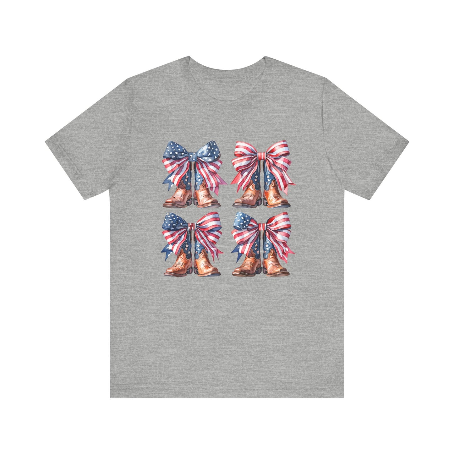 Womans T Shirt 4th of July American Flag Cowgirl Coquette Boots Top