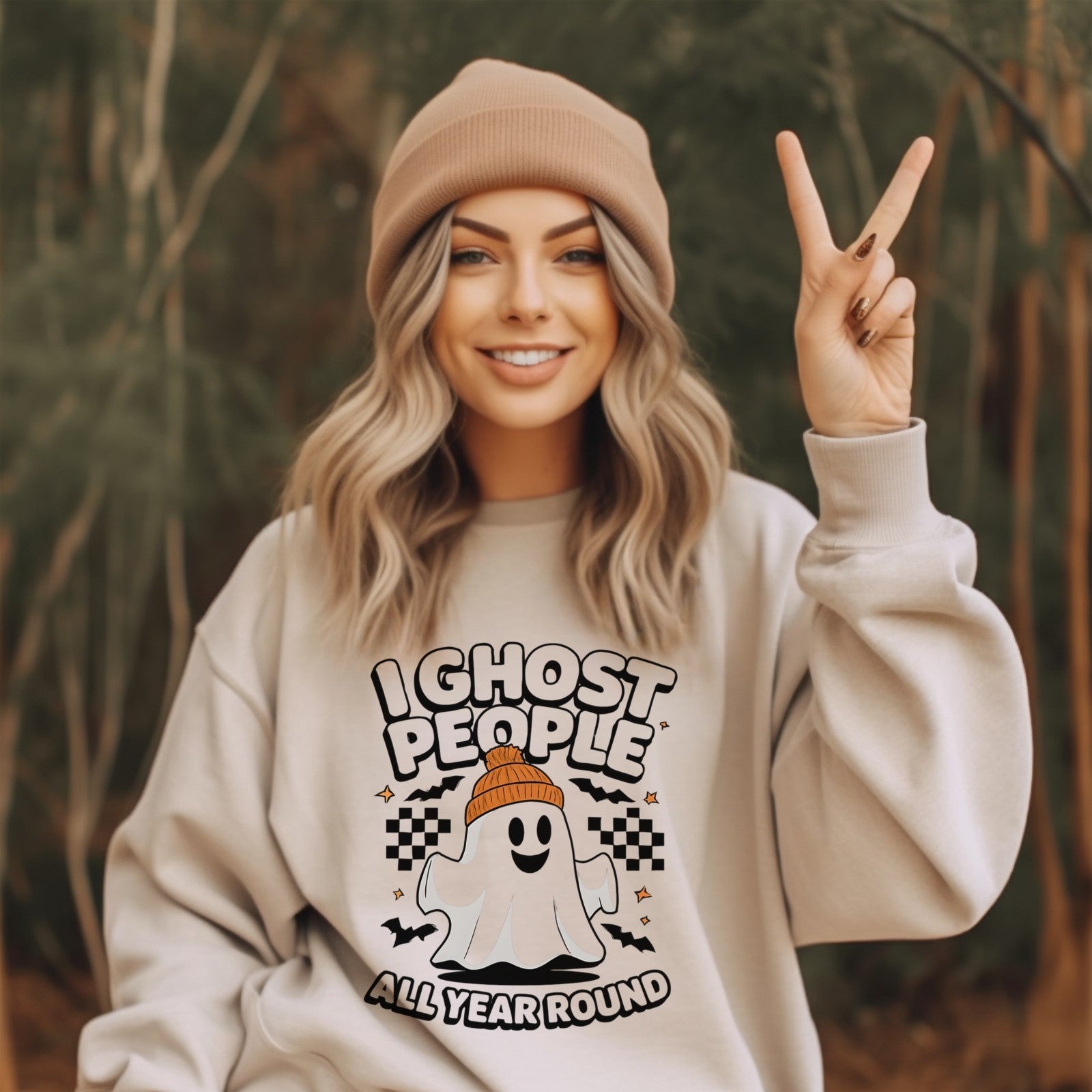 Womans Halloween Sweatshirt I Ghost People All Year Round Funny Spooky Season 