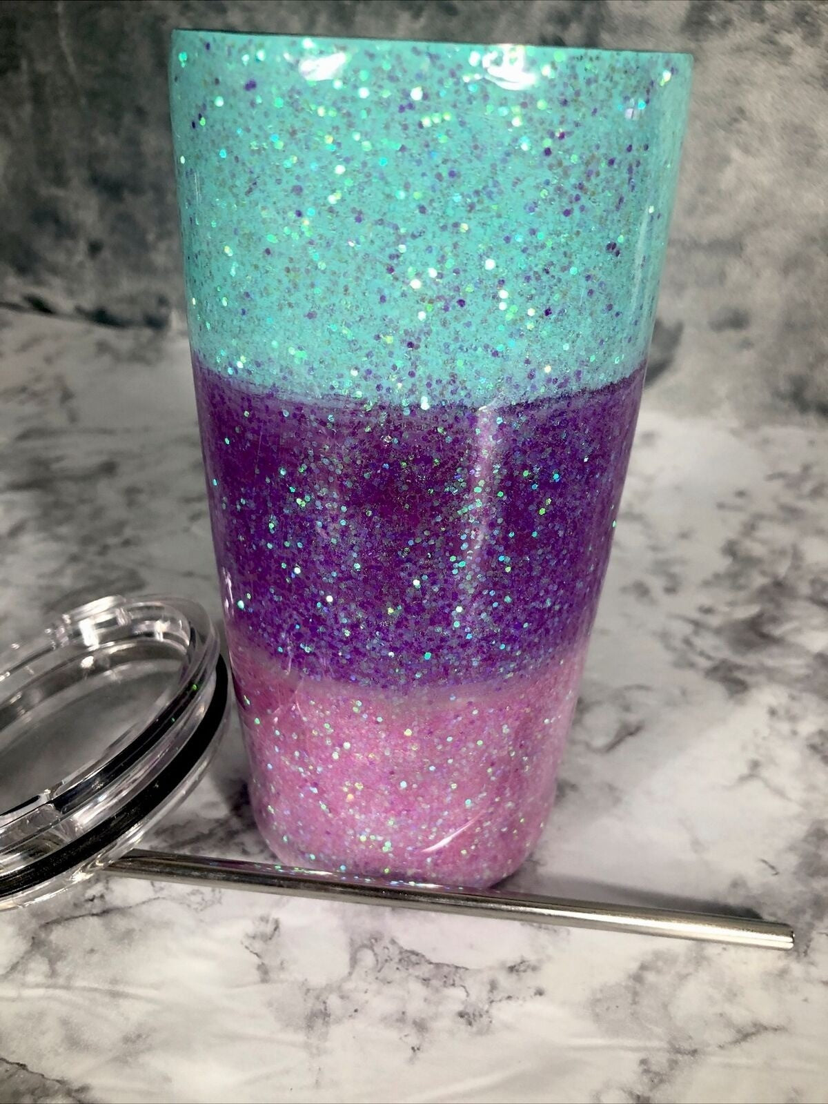 Stainless Steel Alcohol Ink Tumbler 20 oz Lid And Straw