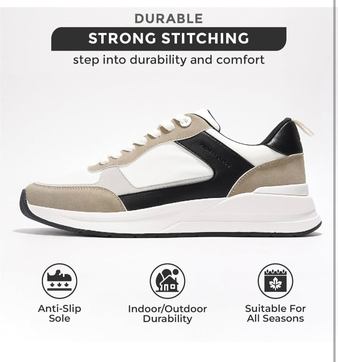 Mens Vegan Leather Sneakers By Project Cloud With Memory Foam Anti-Slip Sole