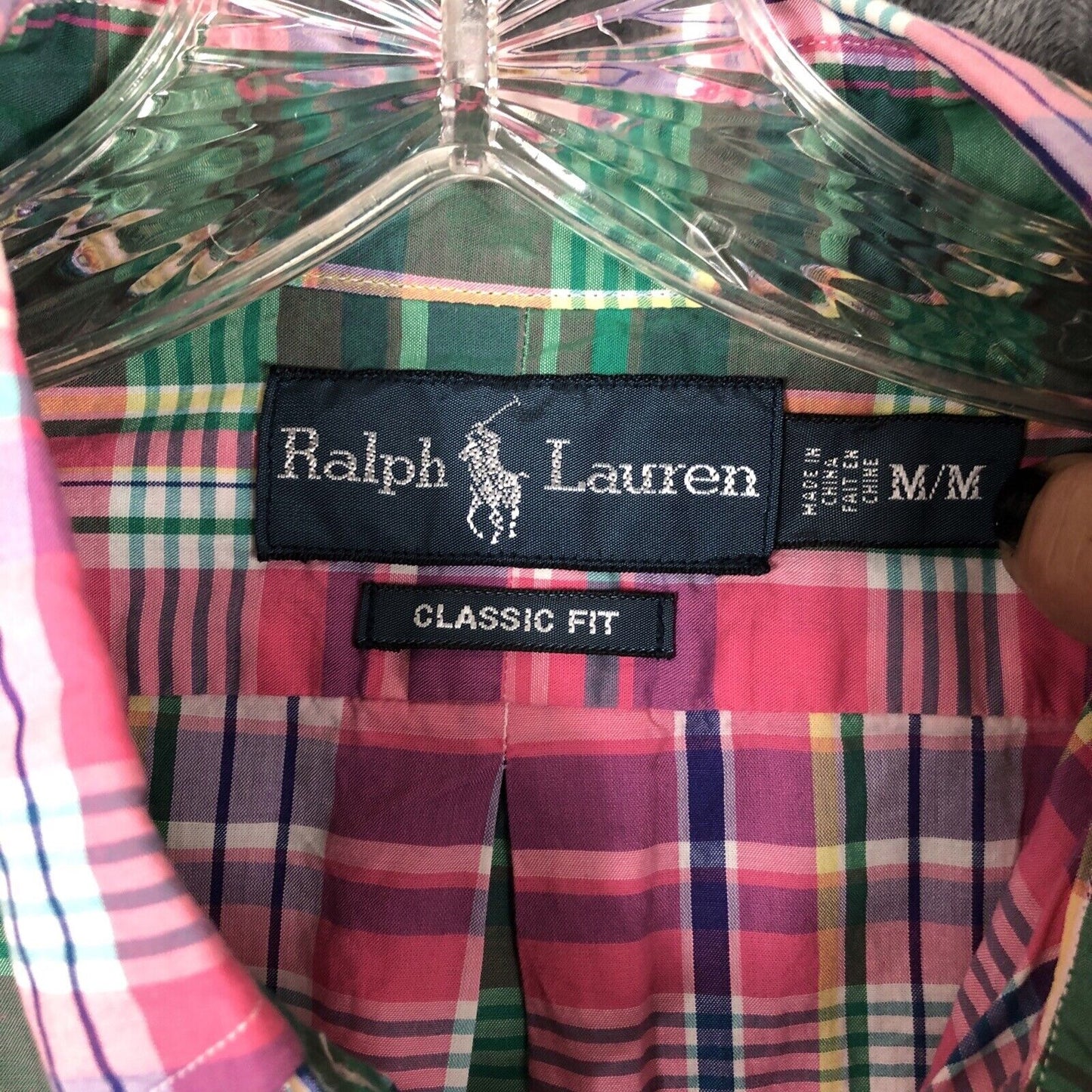 Ralph Lauren Mens M Classic fit Button Down Plaid Pinks Green