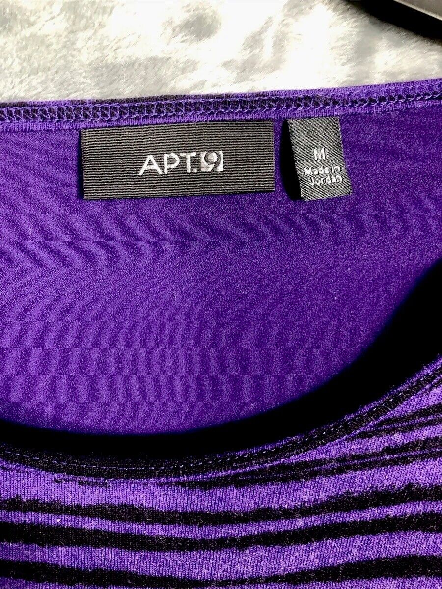 APT 9 Shirt Women’s Long Sleeved Purple/Black Striped Tops Adult Size Medium