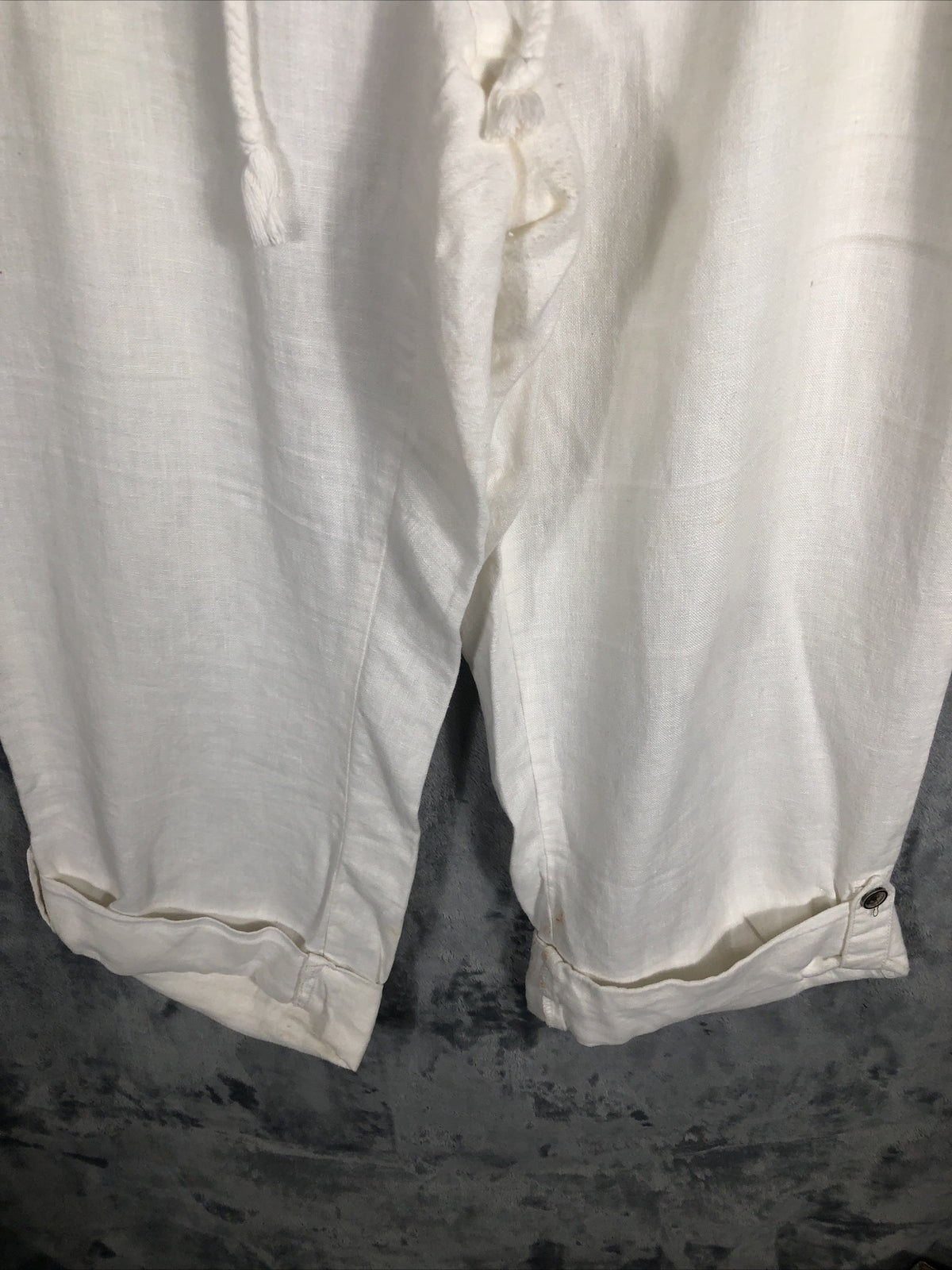Merona Pants Woman’s Lounge Ivory Linen Pants Pockets Roll Tab Cuff Elastic XL