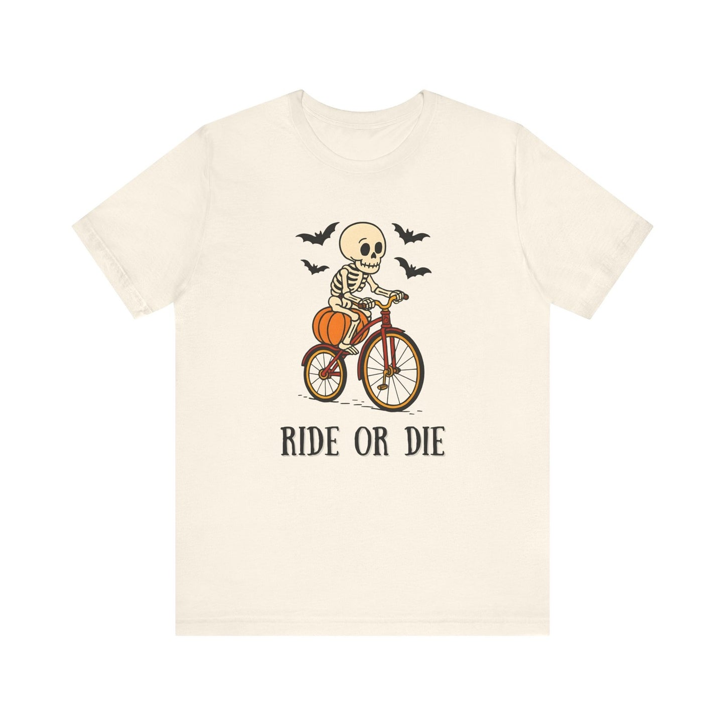 Womans Halloween T Shirt Ride Or Die Shirt  Skeleton on a Bike  Funny Tee