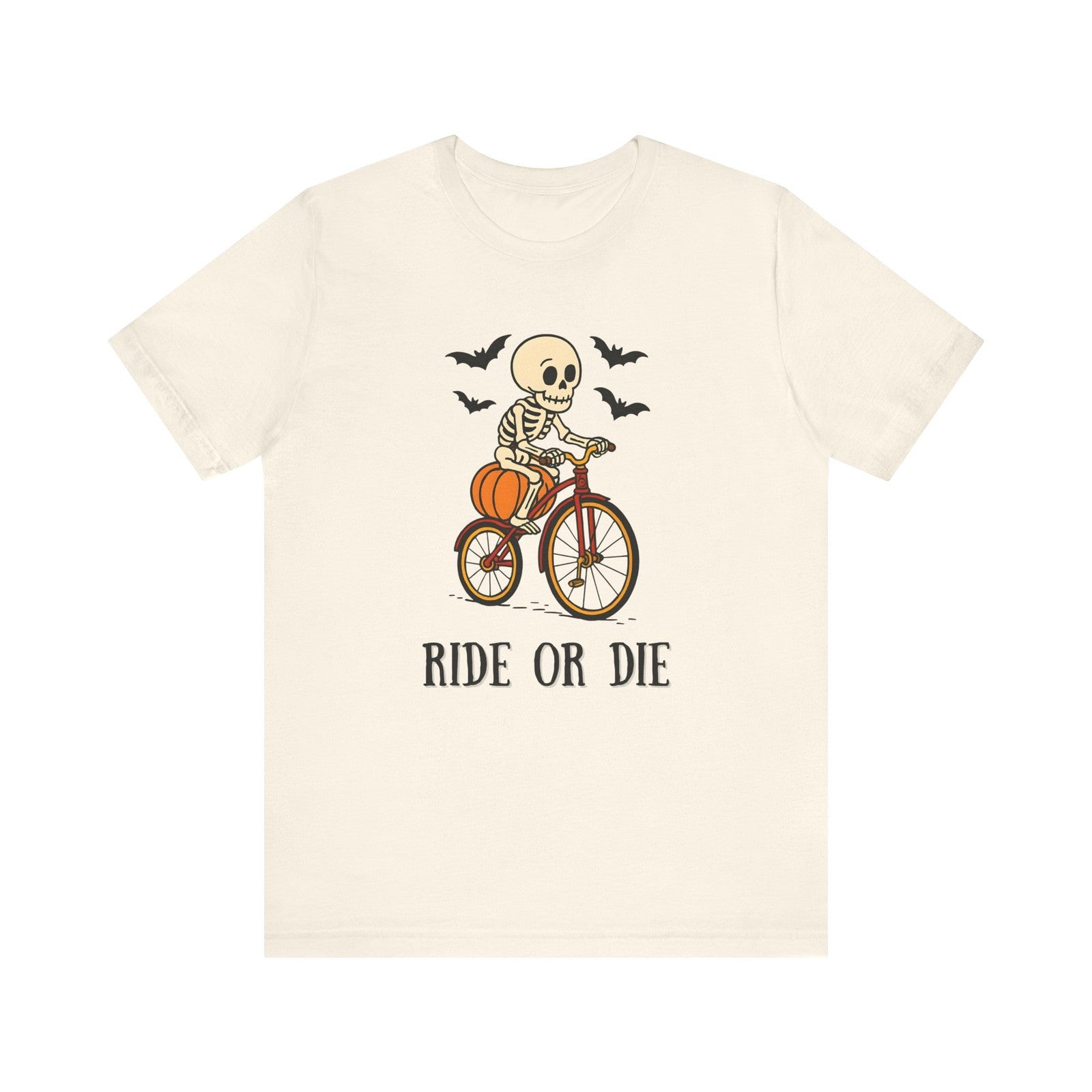 Womans Halloween T Shirt Ride Or Die Shirt  Skeleton on a Bike  Funny Tee