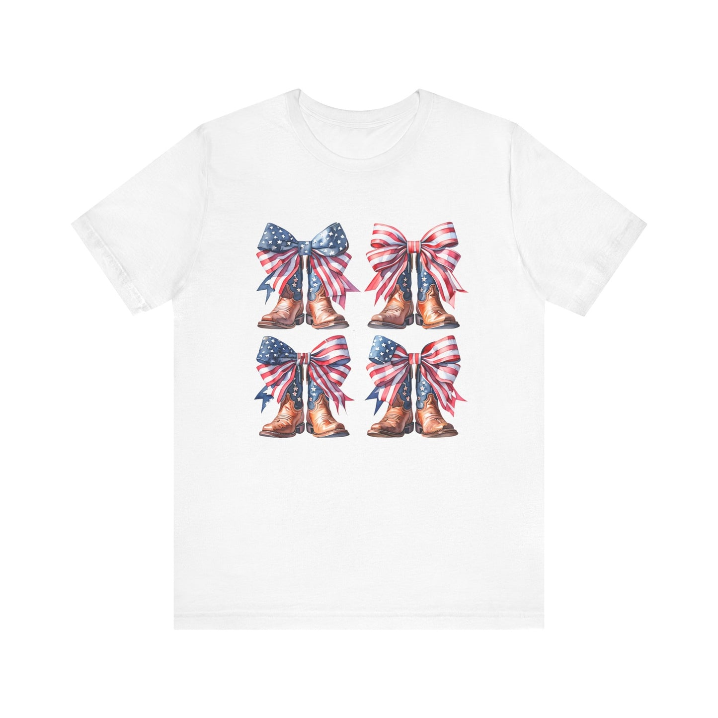 Womans T Shirt 4th of July American Flag Cowgirl Coquette Boots Top