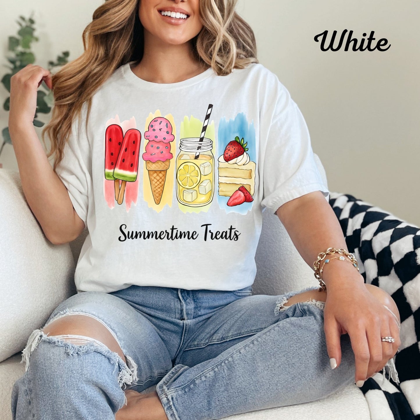 Womens Summertime Treats T Shirt Cute Summer Ice Cream & Popsicle Shirt