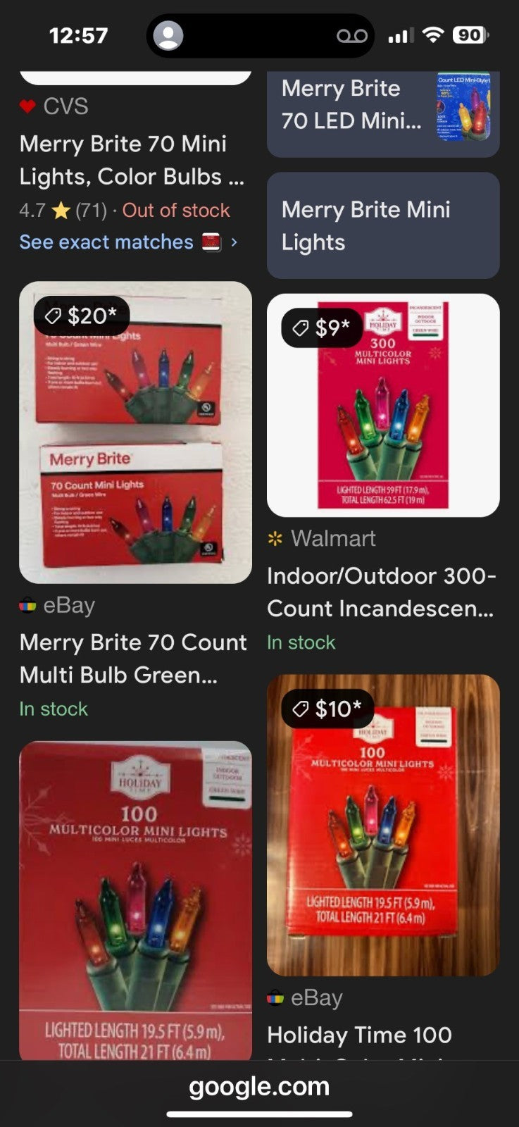 Merry Brite 70 Count Mini Lights Multi-Color Bulbs Green Wire Indoor/Outdoor 14
