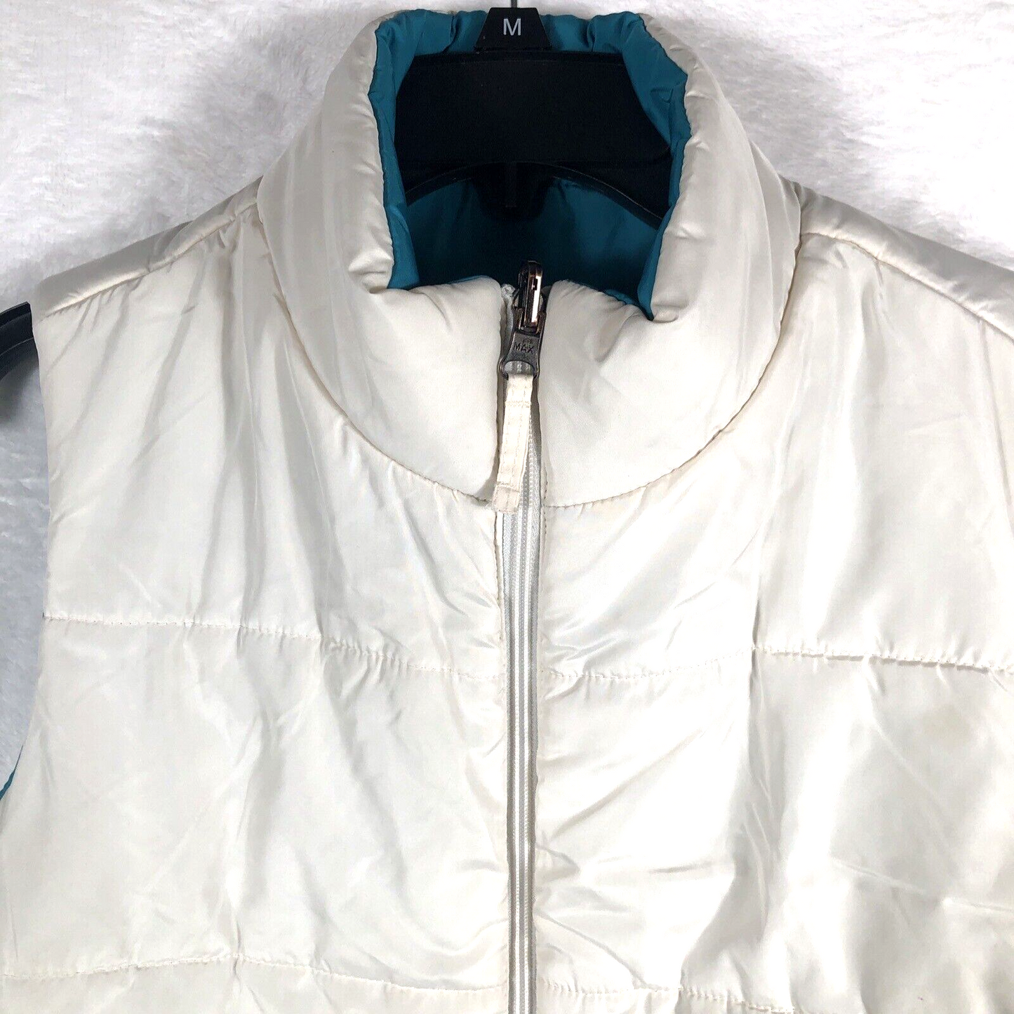Merona Reversible Puffer Vest Womens Cream Teal Size Large Full Zip Pockets