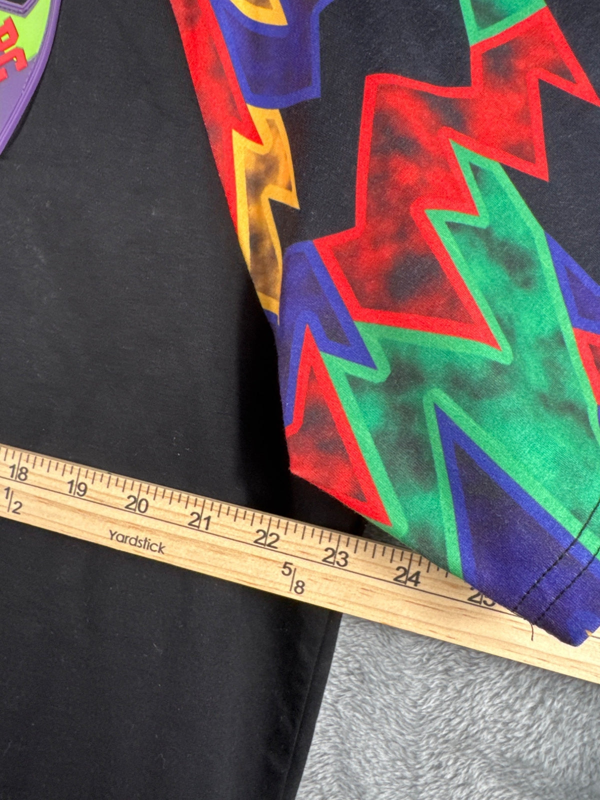 Post Game XL Black Shirt With Multicolor Geometric Sleeves & Logo