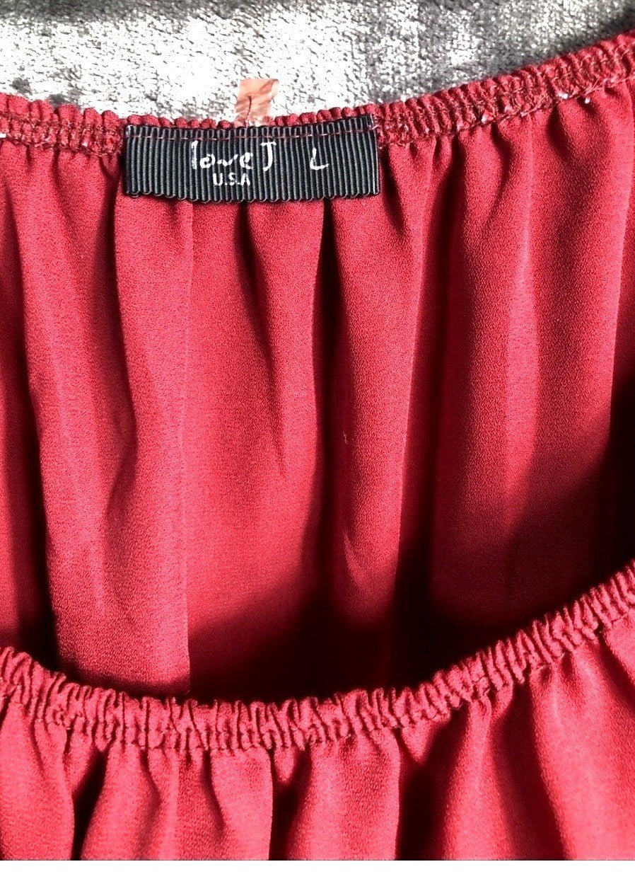 Vintage Urban Outfitters Burgundy Off-The-Shoulder Blouse Billowy Sleeves Elasti